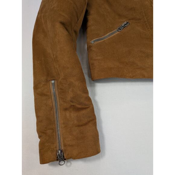 Mudd Jacket Women's Lg Brown Faux Suede Moto Short Zip Pockets Fall Autumn Light - Picture 6 of 12